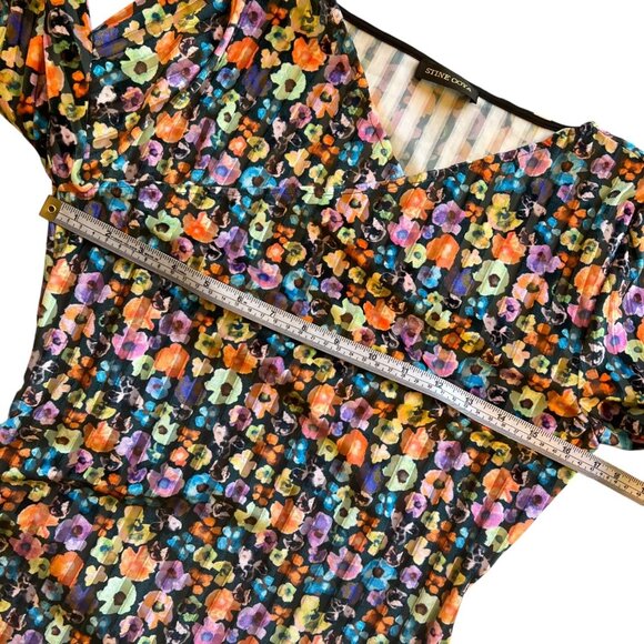 Stine Goya Floral Velvet Wrap Front Ruched Long Sleeve Line Top Multicolor Small - Picture 8 of 10